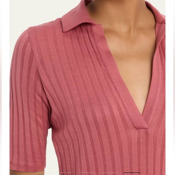 Vince Elbow Sleeve Polo Cotton Rose Size Medium - Picture 2 of 8